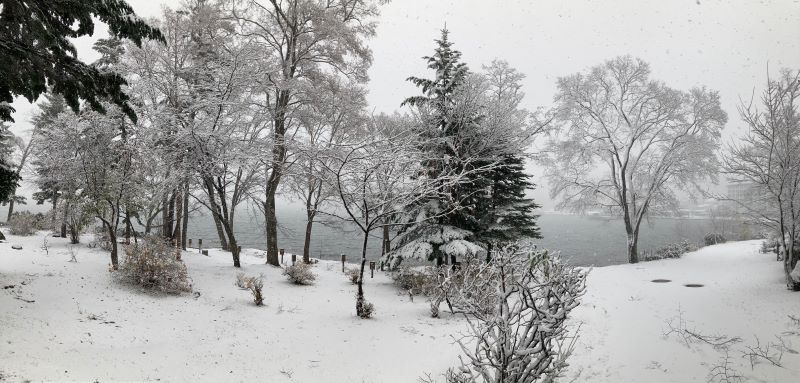 初雪の阿寒湖